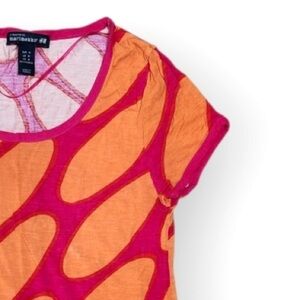 Marimekko for H&M Top Shirt Blouse Orange Dots Pink 100% Viscose Women's Size M